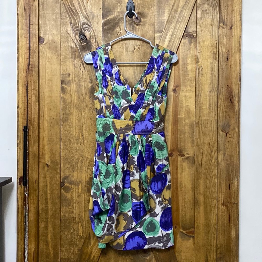 BCBG multicolor spring floral abstract dress midi